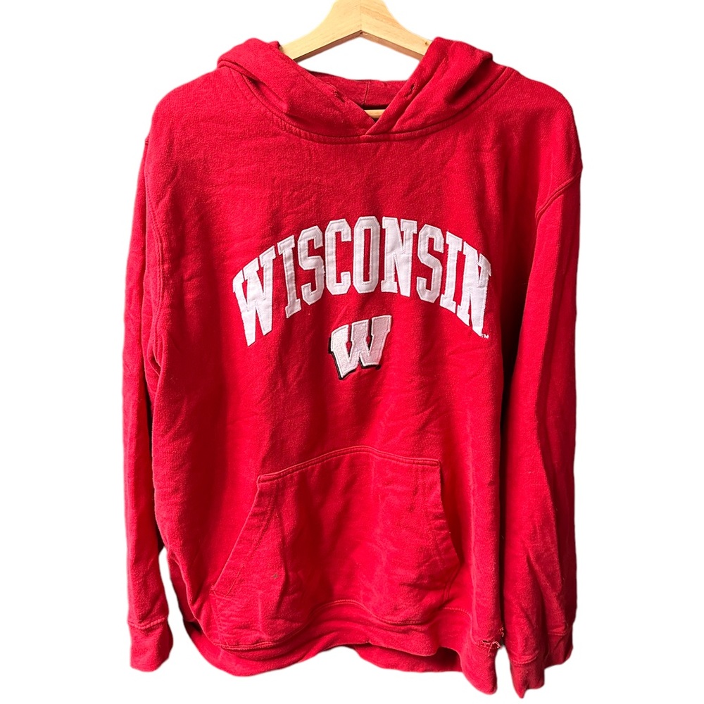 vintage bright red wisconsin sports college sweater hoodie oversized size large